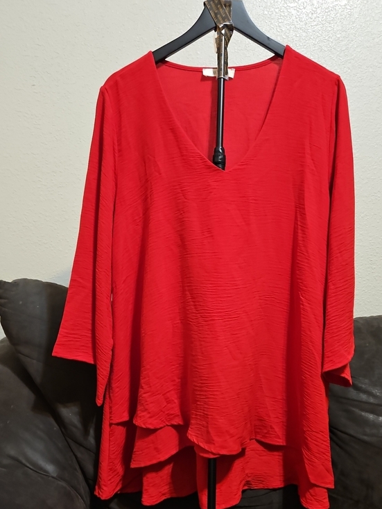 Jade By Jane Tops - Elegant Red V-Neck Layered Tunic Top